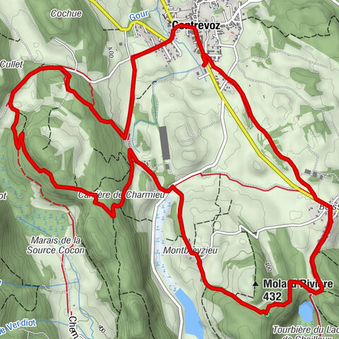 Parcours trail de Contrevoz: roter Rundkurs 11 km
