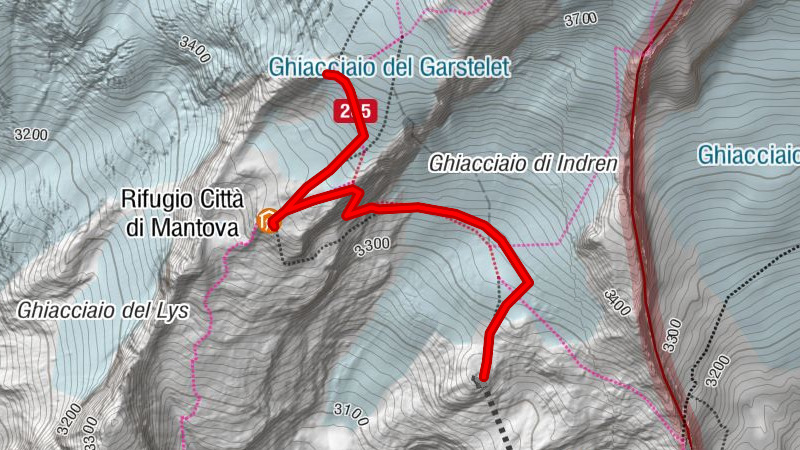 Punta Indren - Hütte Città di Mantova - Hütte Gnifetti