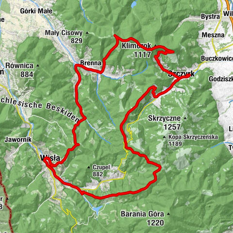 Nr. 18 Szczyrk Klimczok Blatnia Brenna 3 Kopce Wislanskie Wisla W-Czarne Cienkow Bialy Krzyz Kotarz Chata Wuja Toma Szczyrk