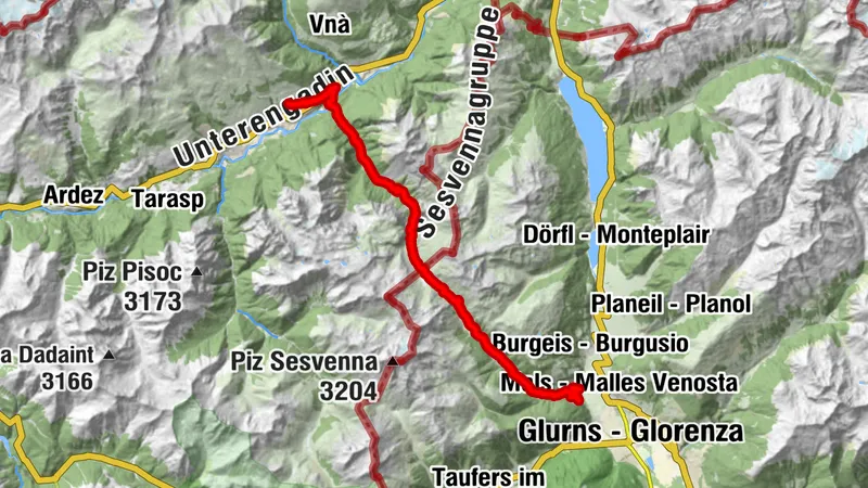 Fimberpass – Val d'Uina – Reschenpass: Sent – Schleis / Mals (443.02)