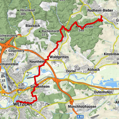 Lahnwanderweg 10. Etappe flussaufwärts Wetzlar - Rodheim-Bieber