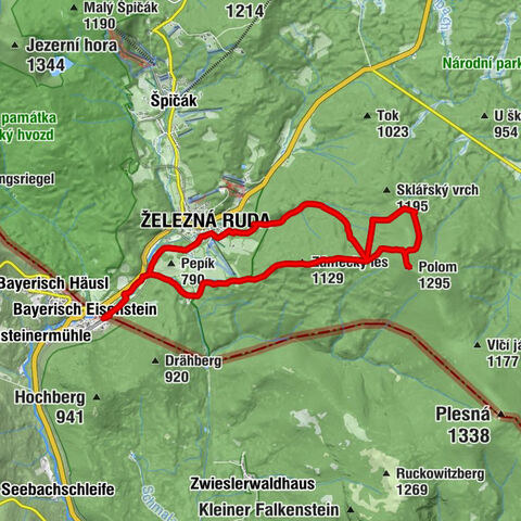 Bahnhof Bayerisch Eisenstein / Železná Ruda - Alžbětín - U Larvů - Zámecký les - Polom