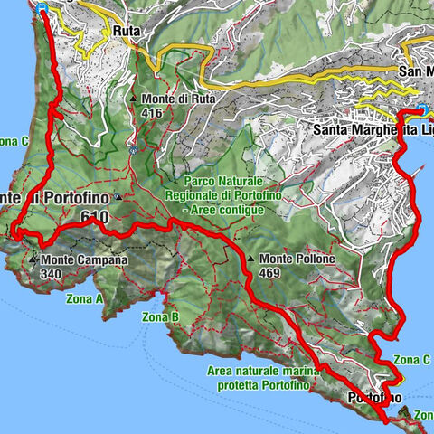 Camogli - San Rocco- Batterie-Semaforo-Pietre strette-Portofino-Santa Margherita Ligure