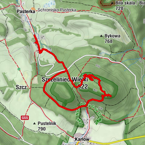 Pasterkowa - Kościół pw. świętego Jana Chrzciciela - Schronisko PTTK "Na Szczelińcu" - Szczeliniec Wielki