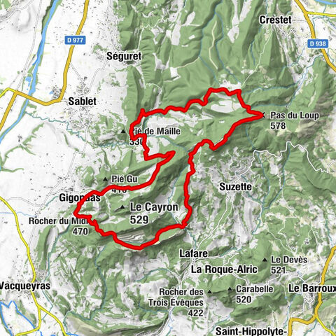 Gigondas - Rocher du Midi - Pas du Loup - Derrière Vielle