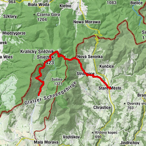 Staré Město - Sadzonki - Králický Sněžník / Śnieżnik - Chalupa u Jezu - Jezinka
