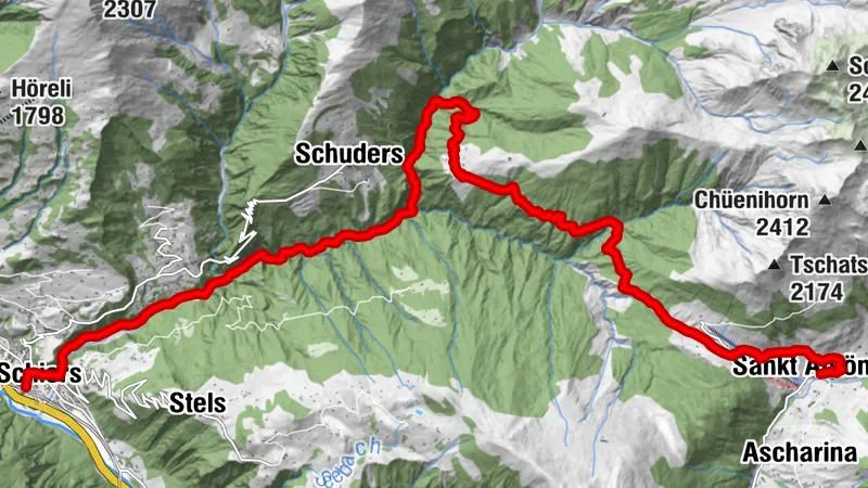 Von St. Antönien über die Chleibach-Hängebrücke nach Schiers