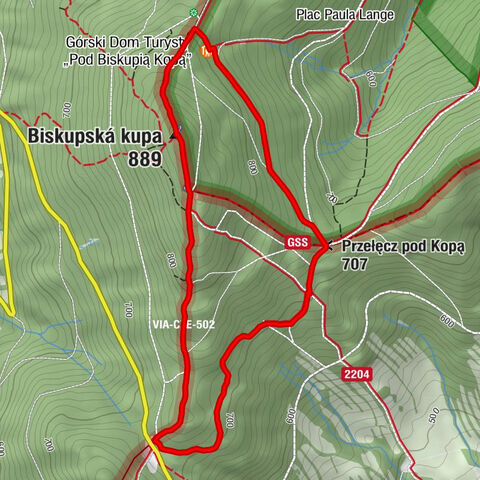 Jarnołtówek - Biskupská kupa - Przełęcz pod Kopą - Petrovice ve Slezsku