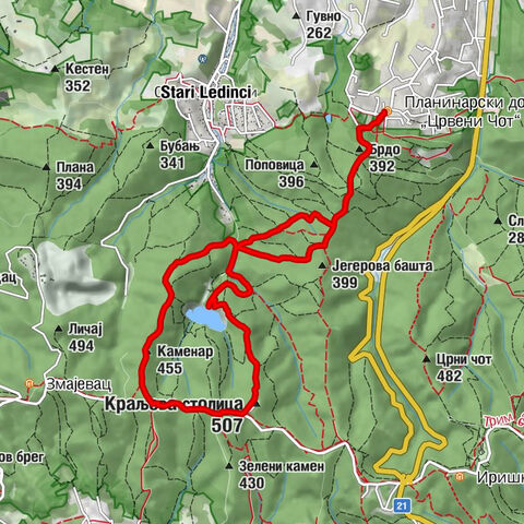 Планинарски дом „Црвени Чот“ - Каменар - Краљева столица - Лединачки Црни чот