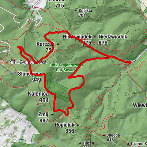 Bielawa - Słoneczna - Kalenica - Jugów