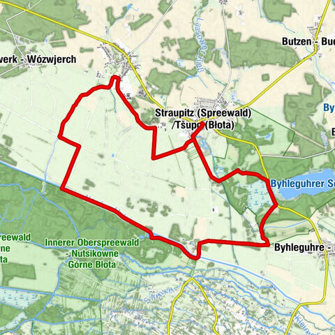 Straupitz (Spreewald)/Tšupc (Błota) - Ev. Schinkelkirche Straupitz - Kotschers Berg - Zur Spreewaldbahn