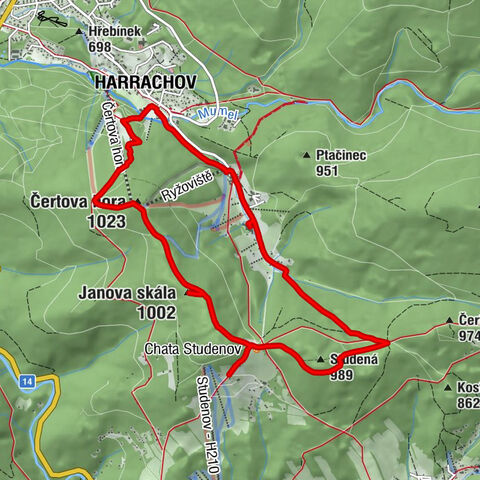 Ryžoviště - Čertova hora - Janova skála - Chata Studenov