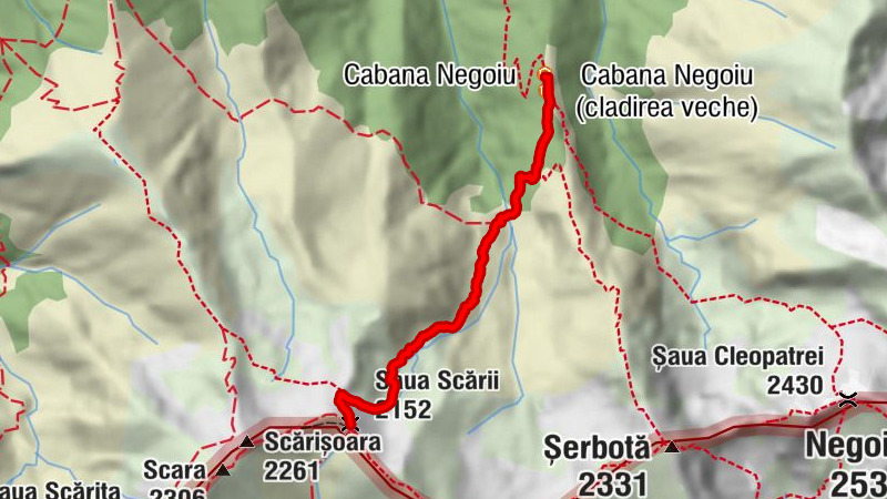 Cabana Negoiu - Cabana Negoiu (cladirea veche) - Șaua Puha - Saua Scării