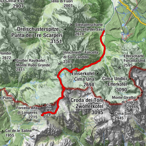Forcella Longeres - Monte Paterno - Paternkofel - Frankfurter Würstel - Monolite della Salsiccia - Fischleinbodenhütte - Rifugio Piano Fiscalino