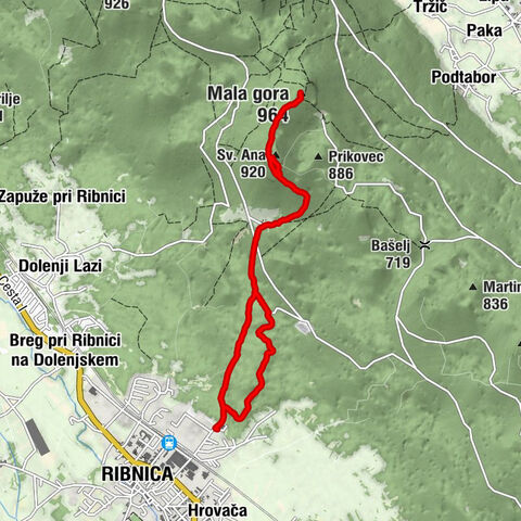 Ribnica - Sv. Ana - Planinska koča pri Sv. Ani na Mali gori - Mala gora