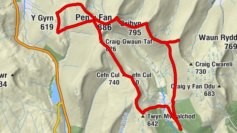 Llanfrynach - Pen y Fan - Corn Du - Cefn Cul