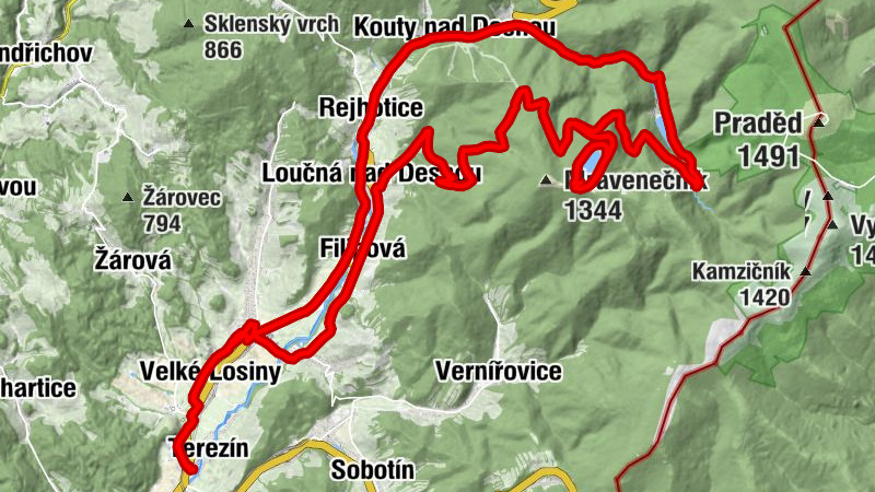 Terezín - U Skláren - Velké Losiny - Dlouhé stráně