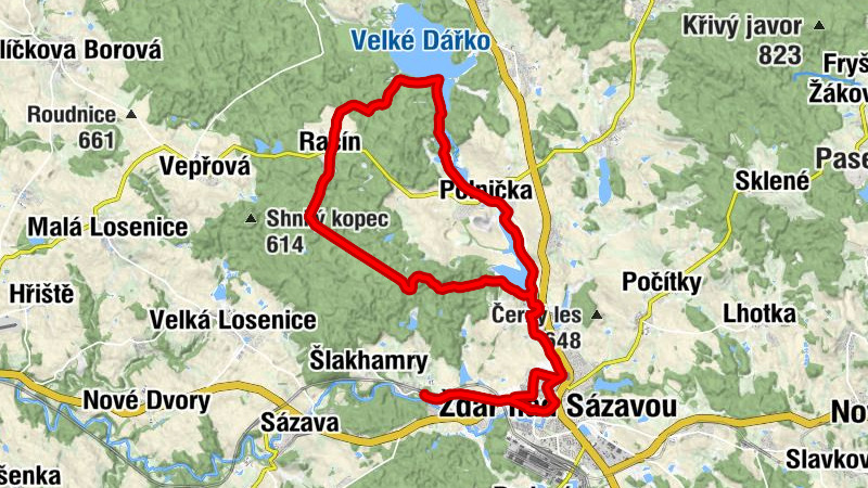 Hamry nad Sázavou - Pivnice Na Divočině - Žďár nad Sázavou - Račín