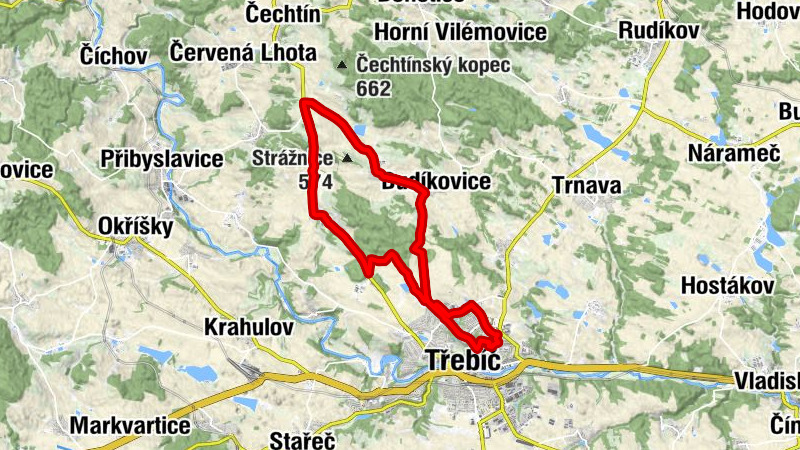 Třebíč - Budíkovice - Okřešice - Račerovice