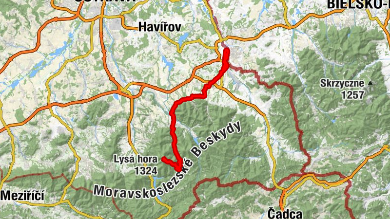 Český Těšín (Czeski Cieszyn) - Hoserka - Lysá hora - Cieszyn