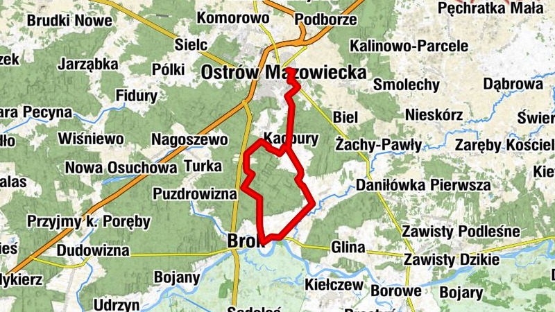 Ostrów Mazowiecka - Gródźki - Kacpury - Kuskowizna