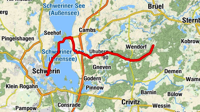 Jülchendorf - Weberin - Kritzow - Schwerin