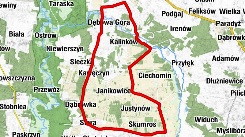 Dąbrowa nad Czarną - Dębowa Góra-Kolonia - Kukurędy-Dębowskie - Kościół pw. Świętej Rozalii