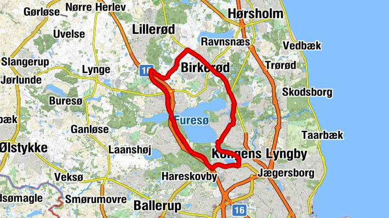 Holte - Jægerbakke (Sneglebjerg) - Nybro Kro - Kongens Lyngby