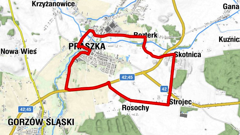 Praszka - Kolonia pod Rozterkiem - Rozterk - Piculice