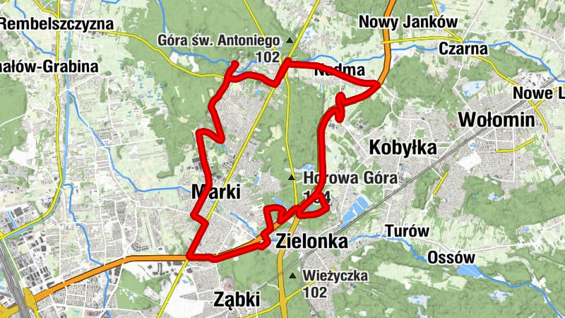 Czarna Struga - Kościół pw. Świętego Andrzeja Boboli - Zielonka - Ząbki