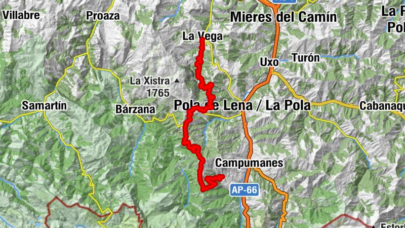 La Vega - Coḷḷéu la Felguera - Coḷḷá Potrera - Vaḷḷe (Zurea)