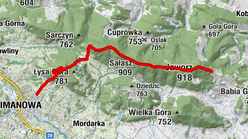 Limanowa - Sałasz Zachodni - Sałasz - Jaworz