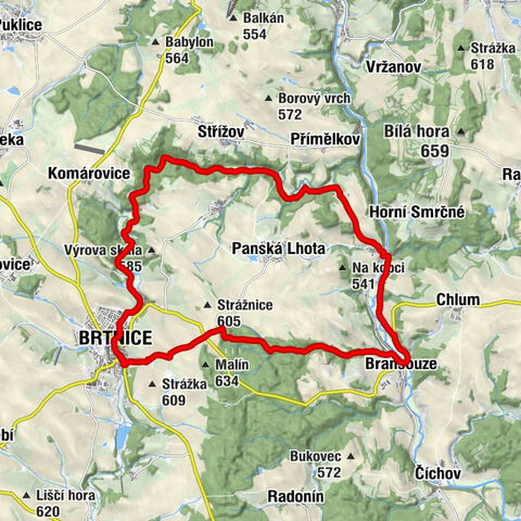 Brtnice - Bransouze - Bransouzské Chaloupky - Radniční restaurace