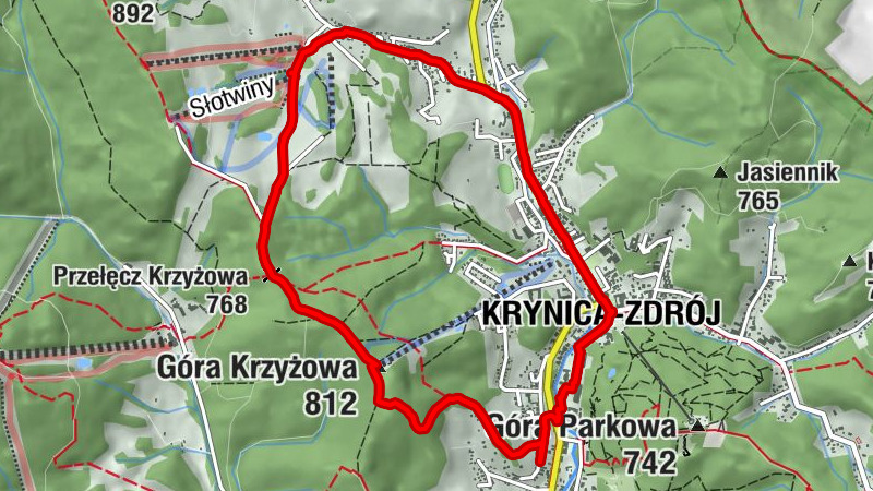 Słotwiny Arena - Restauracja Widokowa - Przełęcz Krzyżowa - Góra Krzyżowa - Kościół Najświętszego Serca Pana Jezusa (stary)