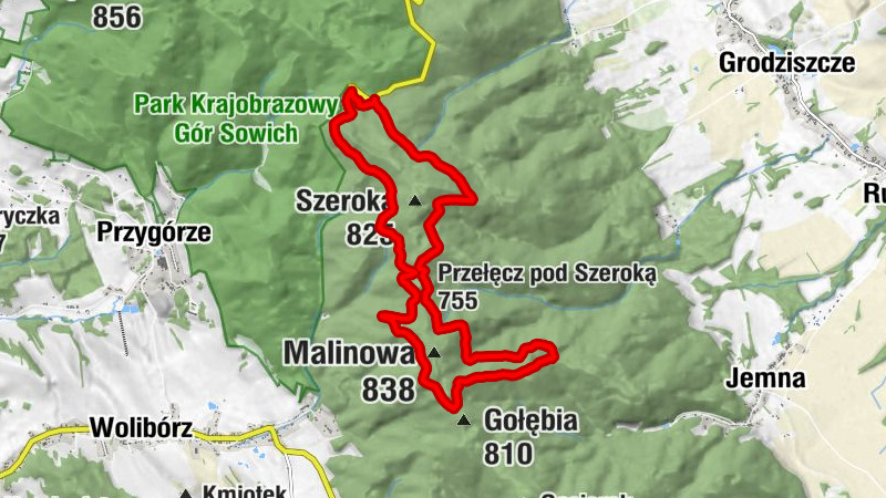 Przełęcz Woliborska - Przełęcz pod Szeroką - Trześnik - Grodziszcze