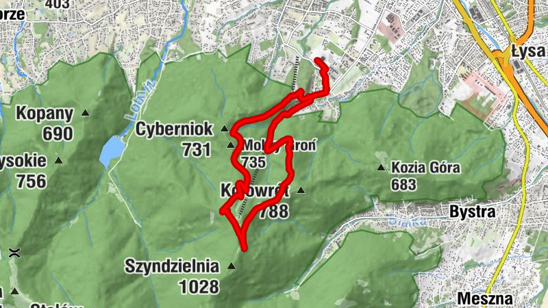 Karbowa - Przełęcz Kołowrót - Schronisko PTTK Szyndzielnia - Przełęcz Dylówki