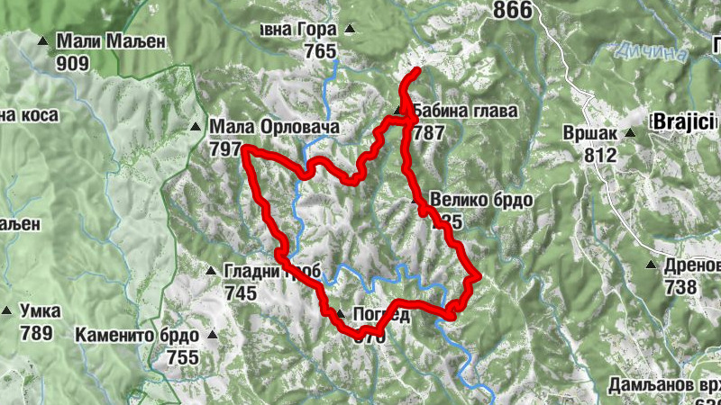 Бабина глава - Велико брдо - Рудине - Коштунићи