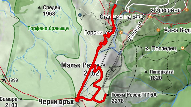 Бистрица - хижа Алеко - Черни връх - Голям Резен;TT16A