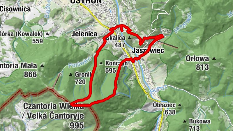 Ustroń - Karczma - Czantoria Wielka / Velká Čantoryje - Horská chata Čantoryje