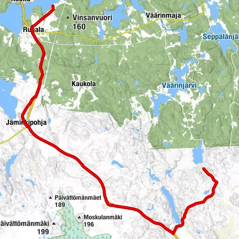 Ryövärin Landschaftsroute Mäkelä–Vinsa mit dem Fahrrad, Linienroute, Ruovesi