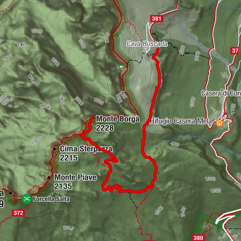 Monte Borgà von der Schutzhütte Cava Buscada