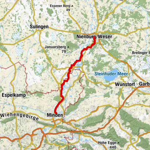 Weser-Radweg, 4. Etappe: Von Minden nach Nienburg