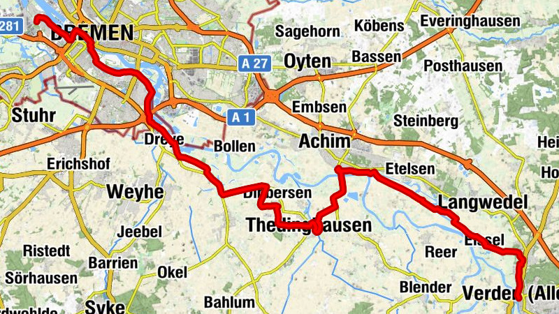 Weser-Radweg, 6. Etappe: Von Verden nach Bremen