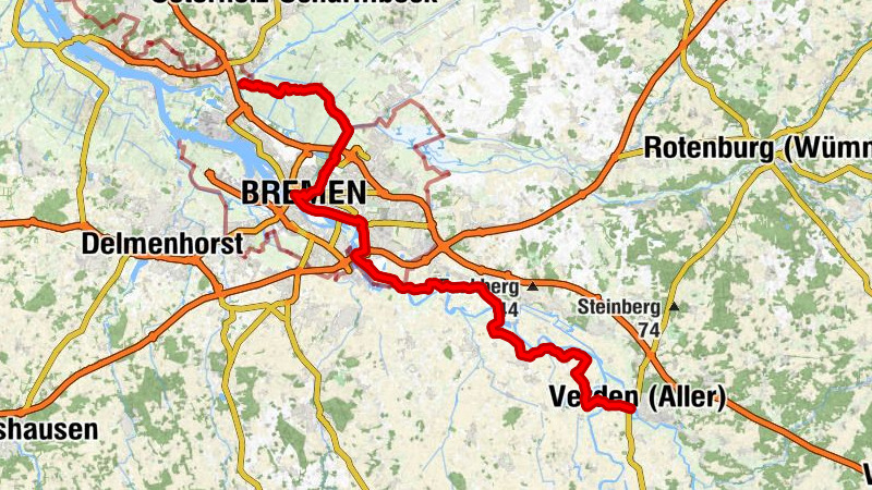 Weser-Radweg Alternativroute, 6. Etappe: Von Verden nach Bremen