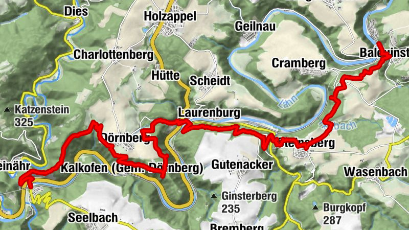 Lahnwanderweg stage 17 upstream Obernhof - Balduinstein