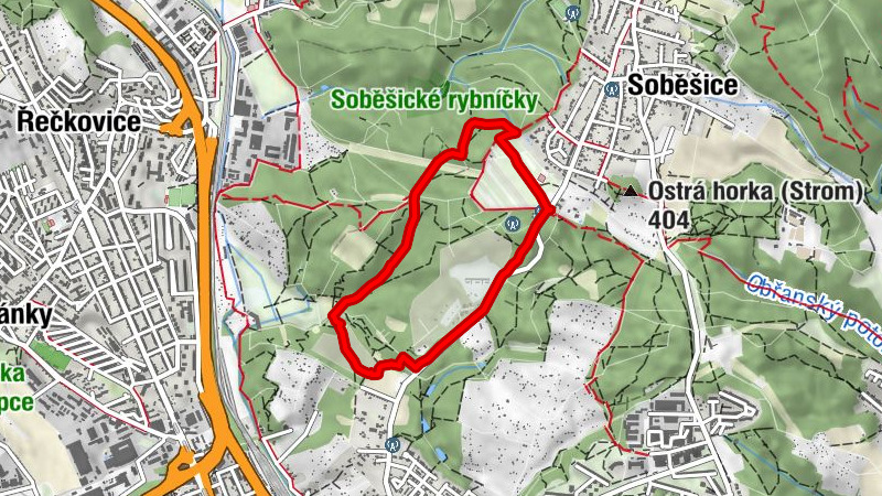 Soběšické krátké kolečko přes Zamilovaný hájek. 4,3 km.