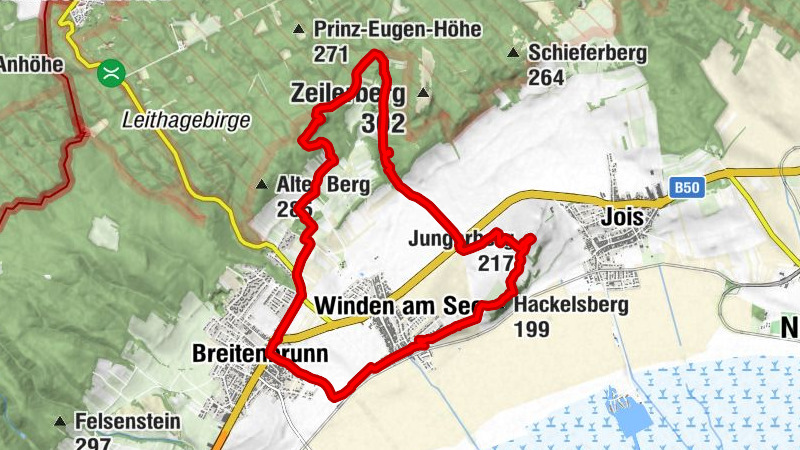 Breitenbrunn - Königsberg - Bärenhöhle -  Hacklesberg - Winden am See