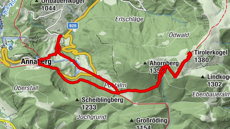 Tirolerkogel vom Parkplatz Pfarrbodenstüberl Annaberg