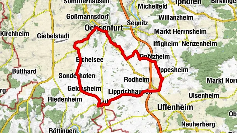 Rennrad entlang der Gollach und Gaubahn nach Ochsenfurt und zurück nach Martinsheim
