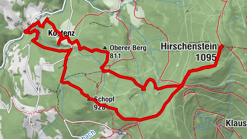 Haigrub - Kloster Kostenz - Grimmeisenweiher -  Hirschenstein - Schopf - Wolfsschlucht